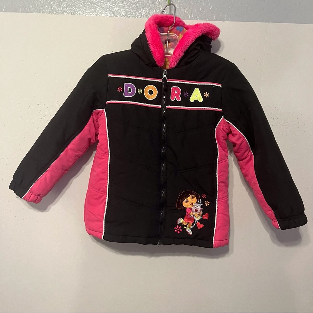 Nickelodeon Dora, the Explorer girls hooded jacket, black and pink size 6X.